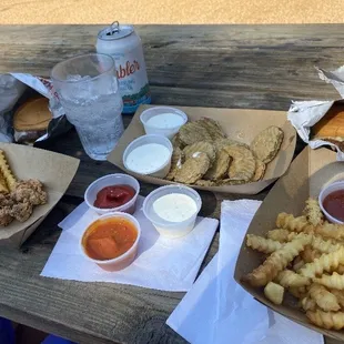 a picnic table full of food