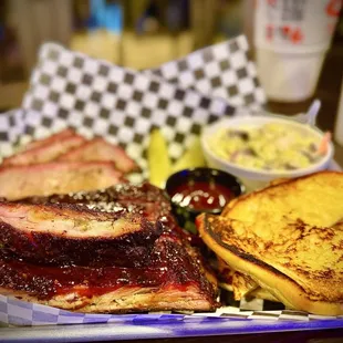1/2025 2 Meat plate $26.95 tri-tip, ribs, coleslaw, fries and Texas toast. Everything was great. Coleslaw was a bit too sweet.