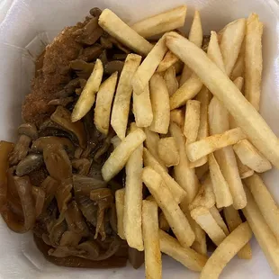 Jaegerschnitzel and fries.