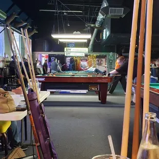 a pool table and a pool table