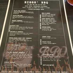 Menu with prices blacked out