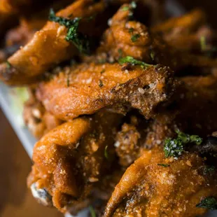 a platter of fried wings