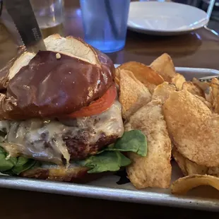 French Onion Pretzel Burger