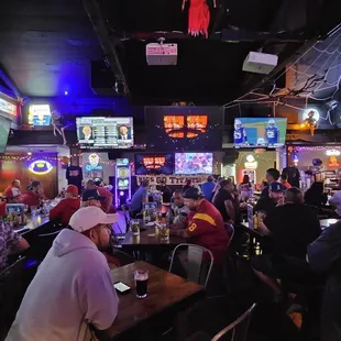 Inside. Watch all kinds of sports here.