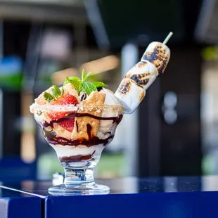 a dessert in a glass bowl