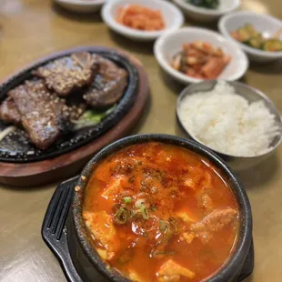 Lunch special- pork belly tofu soup + beef short ribs