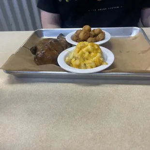 Half Smoked Chicken,Mac and Cheese,Fried Okra