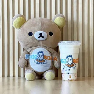 Green Milk Tea with honey boba and rainbow jelly