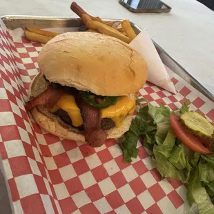The single, added bacon, cheese, and jalapeños.  Good size burger to do the job if you&apos;re not crazy hungry.
