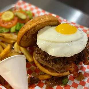 a fried egg on a bun