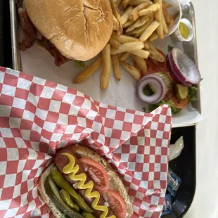 Chicago dog and the Big Z single with added bacon.