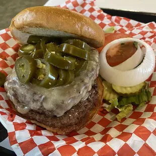 Double burger w/ jalapeños &amp; cheese