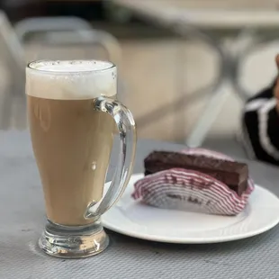 a cup of coffee and a piece of cake