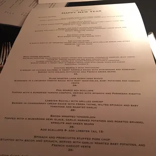 a menu on a table