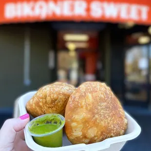 Pyaz Ki Kachori: Fried Pastry stuffed w/ spicy onions, mint &amp; tamarind chutney | 2 pc - $8 (Zelle or Venmo only)
