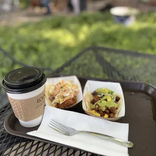 Delicious tacos and coffee.