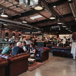 The lounge area near the barbershop and tattoo studio.