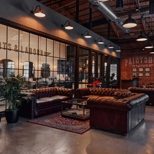 Hangout booth with the iconic Bike Shed Chesterfield sofas.