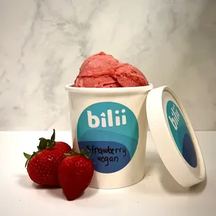 Strawberry sorbet, one of our Vegan flavors