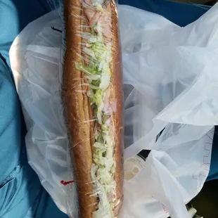 This is a large belly buster sandwich