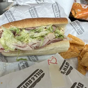 Belly Buster 1/2 on white w/Sun Chips