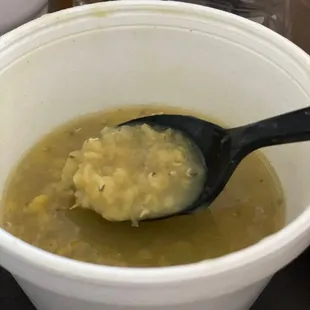 Lentil Soup. It was full, I just started eating before I got a picture.