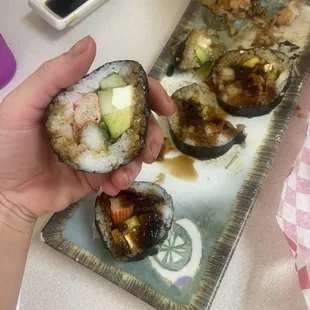 Sushi the size of your fist ,literally .
