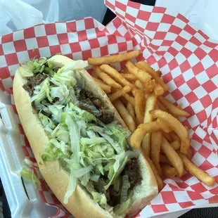 Philly steak &amp; cheese with onions &amp; peppers. It was alright, they add mayo so it was a little sweet for my liking. Bread got a little soggy.