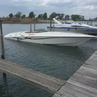 wo boats docked at a dock
