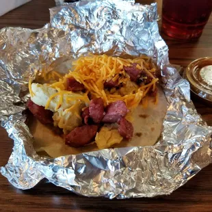 Sausage, egg, and cheese taco