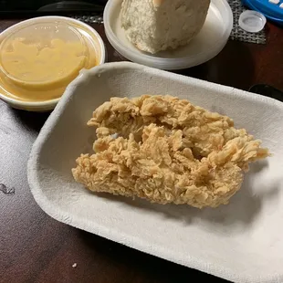 My two sad tenders and the smallest corner of bread.