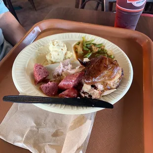 Sausage Bar-b-q Chicken Rancher Plate Potato Salad Green Beans