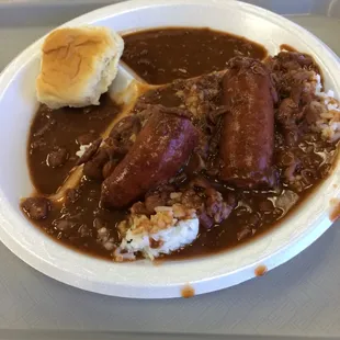 a plate of food on a tray