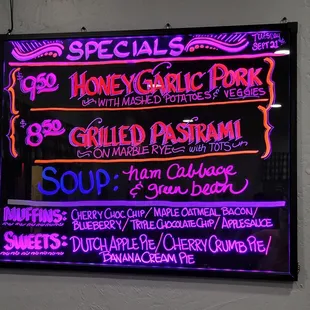 specials board at Billie Ann's Diner 9/21/2021