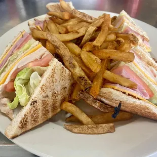 classic club &amp; fries at Billie Ann's Diner