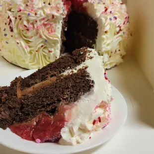 CHOCLATE CHERRY PIE CAKE WITH GHIRADELLI CHOCOLATE GANACHE FILLING