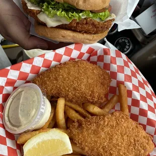 Cod fish basket and B20. Chicken Katsu Burger