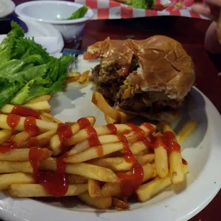a burger and fries