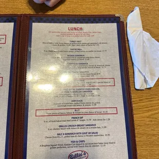 Lunch menu