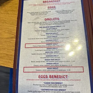 Breakfast menu