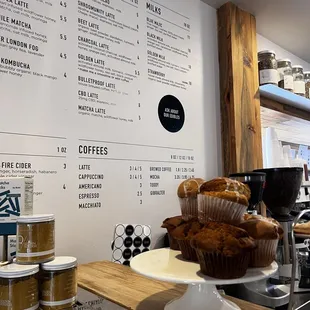 a display of muffins and coffee