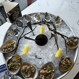 miyagi oysters and chocolate clam ceviche