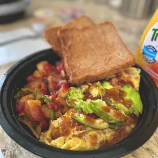 Chorizo Omelette* with country Country Fried Potatoes and whole wheat toast was pretty good!