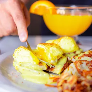 a plate of food with a fork in it