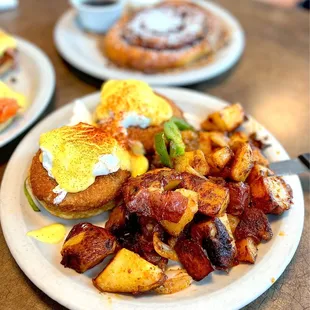 Crab Cakes Benedict and country potatoes