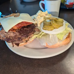 Double bacon, Swiss, mushroom burger. 5 stars.