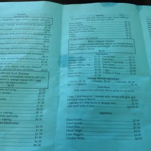 Breakfast menu