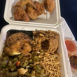#3 combo Chow mein and chicken egg foo young with a side of chicken wings
