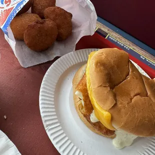 Small fish sandwich and Mac n cheese bites