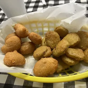 Half and half Mac and cheese and fried pickles